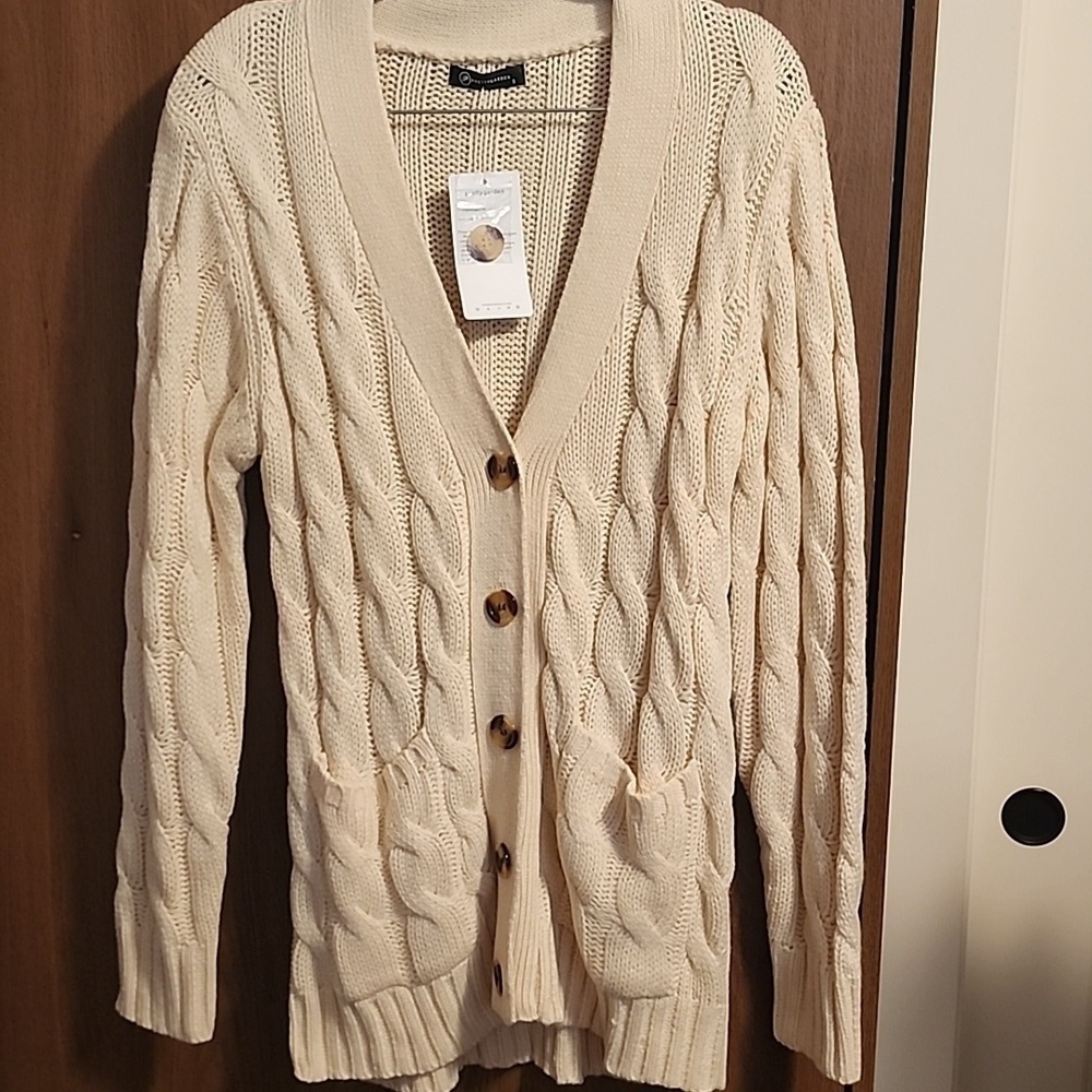 PRETTYGARDEN Open Front Cardigan Sweater Button CableKnit NWT Size S